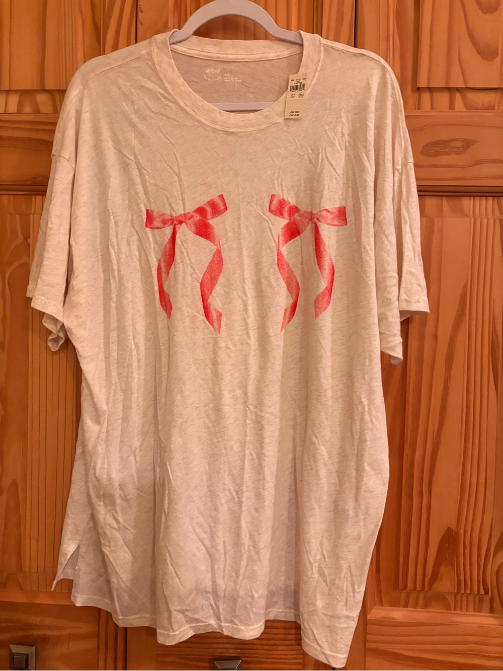 aerie Light Beige Tee with Pink Bows - Read Description